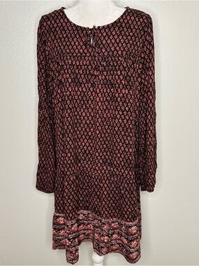 Style & Co. Burgundy and Black Long-Sleeve Boho Tunic Dress